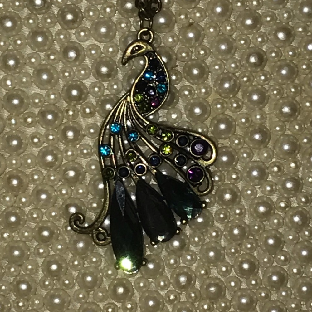 đLong Vintage crystal peacock vintage necklace - Picture 7 of 8